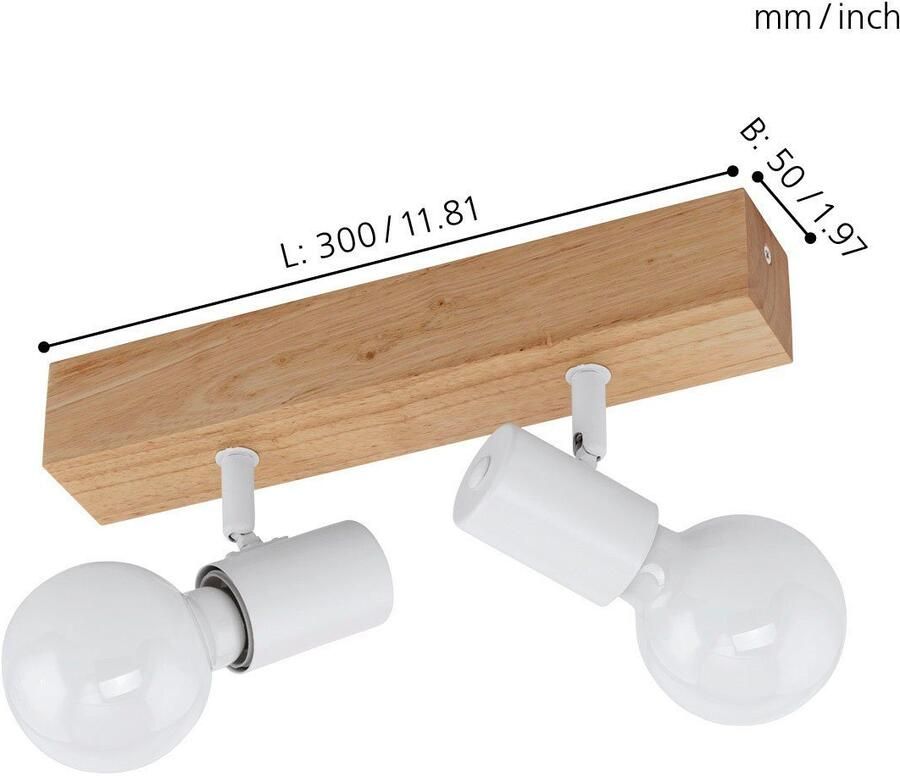 EGLO Plafondspot TOWNSHEND 3 Dekenstrahler Stahl und Holz E27 Wohnzimmerlampe Lampe Vintage plafondspot in Industrial design retro lamp E27 fitting - Foto 2
