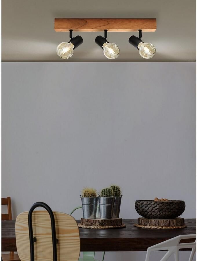 EGLO Plafondspot TOWNSHEND 3 Strahler Stahl und Holz E27 Wohnzimmerlampe Lampe Vintage plafondspot in Industrial design retro lamp fitting: E27 - Foto 3