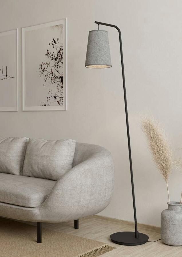 EGLO Staande lamp ALSAGER Vloerlamp metaal in zwart grijs vilt E27 fitting 170 cm (1 stuk) - Foto 4