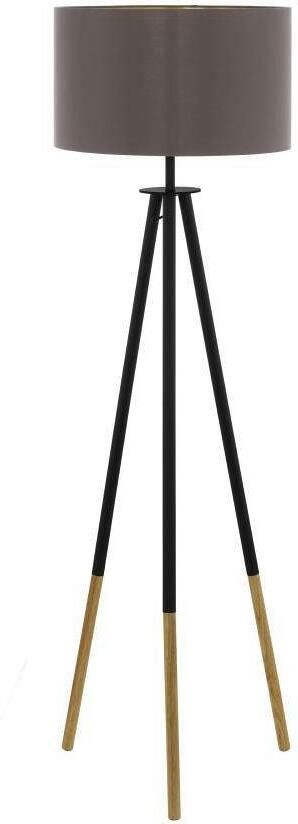 EGLO Staande lamp BIDFORD Stehlampe Stahl und Holz E27 IP20 Wohnzimmerlampe Lampe Vloerlamp woonkamerlamp voetknop FSC gecertificeerd E27 (1 stuk)