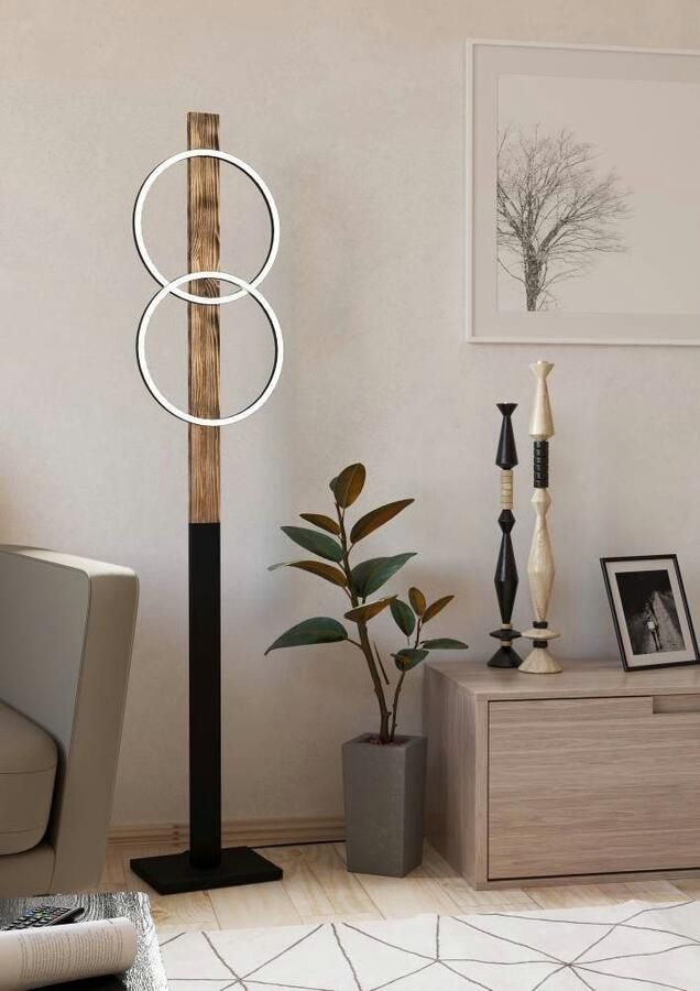 EGLO Staande lamp BOYAL Vloerlamp gebrandhout zwart metaal vloerlamp 150 cm (1 stuk) - Foto 6