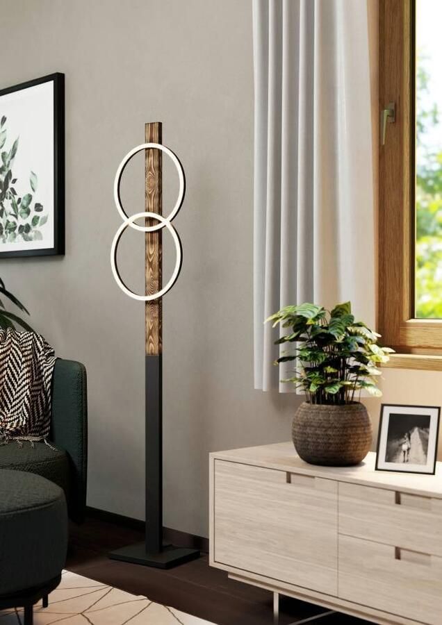 EGLO Staande lamp BOYAL Vloerlamp gebrandhout zwart metaal vloerlamp 150 cm (1 stuk) - Foto 3