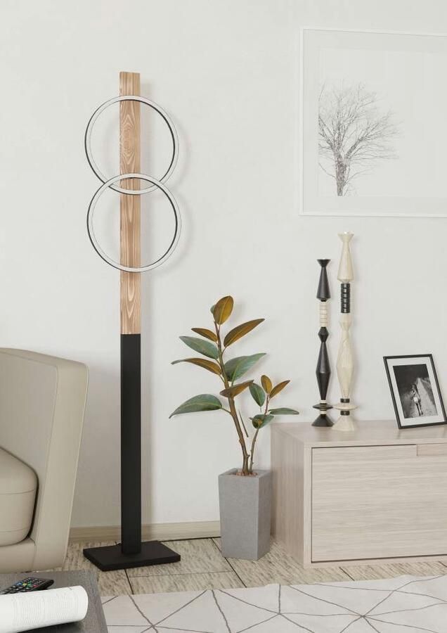 EGLO Staande lamp BOYAL Vloerlamp gebrandhout zwart metaal vloerlamp 150 cm (1 stuk) - Foto 4