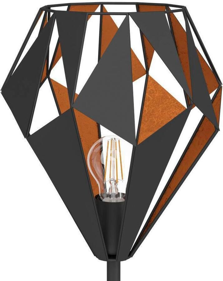 EGLO Staande lamp CARLTON 1 Stehlampe IP20 E27 Stahl Vintage Wohnzimmerlampe Lampe Vintage vloerlamp metaal in zwart en koper retro E27 fitting (1 stuk)