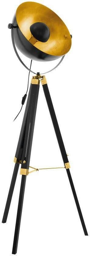 EGLO Staande lamp COVALEDA Stehlampe Holz und Stahl E27 IP20 Industrial Lampe Vloerlamp in zwart goudkleur en messing met schakelaar E27 fitting (1 stuk) - Foto 4