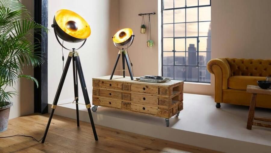 EGLO Staande lamp COVALEDA Stehlampe Holz und Stahl E27 IP20 Industrial Lampe Vloerlamp in zwart goudkleur en messing met schakelaar E27 fitting (1 stuk) - Foto 3