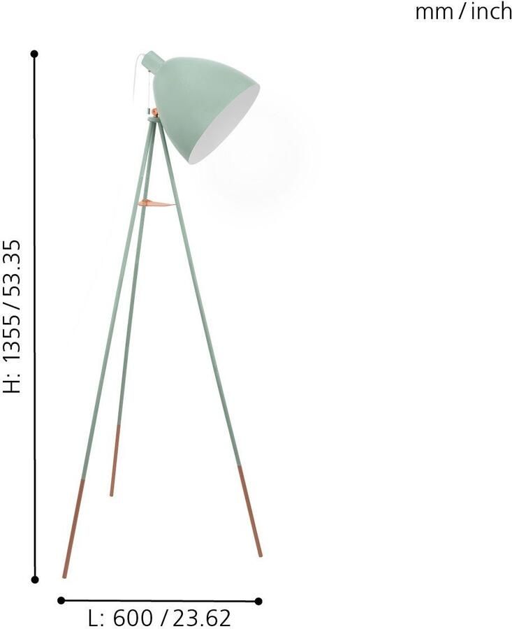 EGLO Staande lamp Dundee Vintage vloerlamp staande lamp staal mintgroen E27 trek-schakelaar - Foto 4