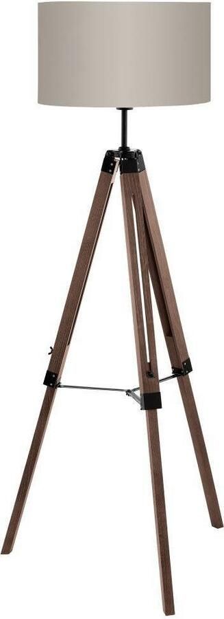 EGLO Staande lamp LANTADA Stehlampe Stahl und Holz E27 IP20 Wohnzimmerlampe Lampe Vloerlamp donkerbruin en taupe met schakelaar FSC gecertificeerd E27 (1 stuk) - Foto 4
