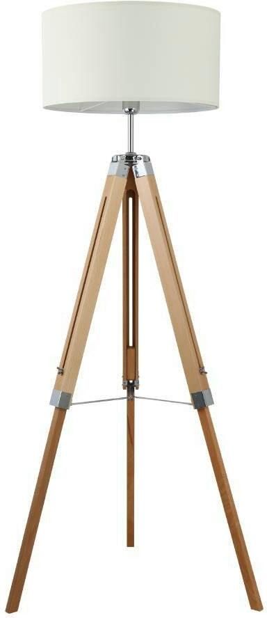 EGLO Staande lamp LANTADA Stehlampe Stahl und Holz E27 IP20 Wohnzimmerlampe Lampe Vloerlamp natuur en beige met schakelaar FSC gecertificeerd E27 (1 stuk) - Foto 3