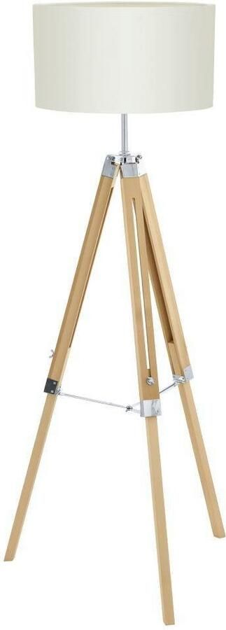 EGLO Staande lamp LANTADA Stehlampe Stahl und Holz E27 IP20 Wohnzimmerlampe Lampe Vloerlamp natuur en beige met schakelaar FSC gecertificeerd E27 (1 stuk) - Foto 2