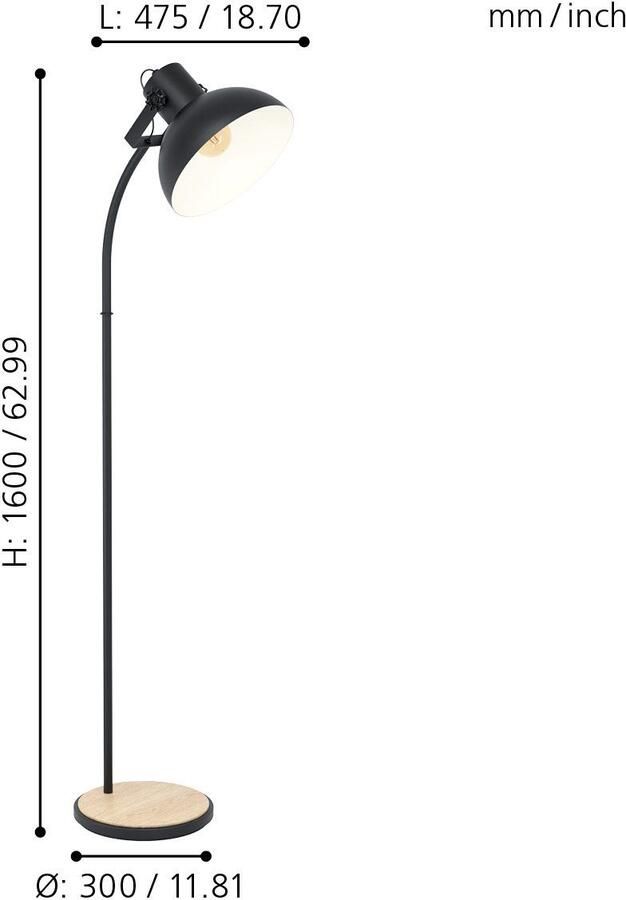 EGLO Lubenham Vloerlamp E27 160 cm Zwart Bruin - Foto 5
