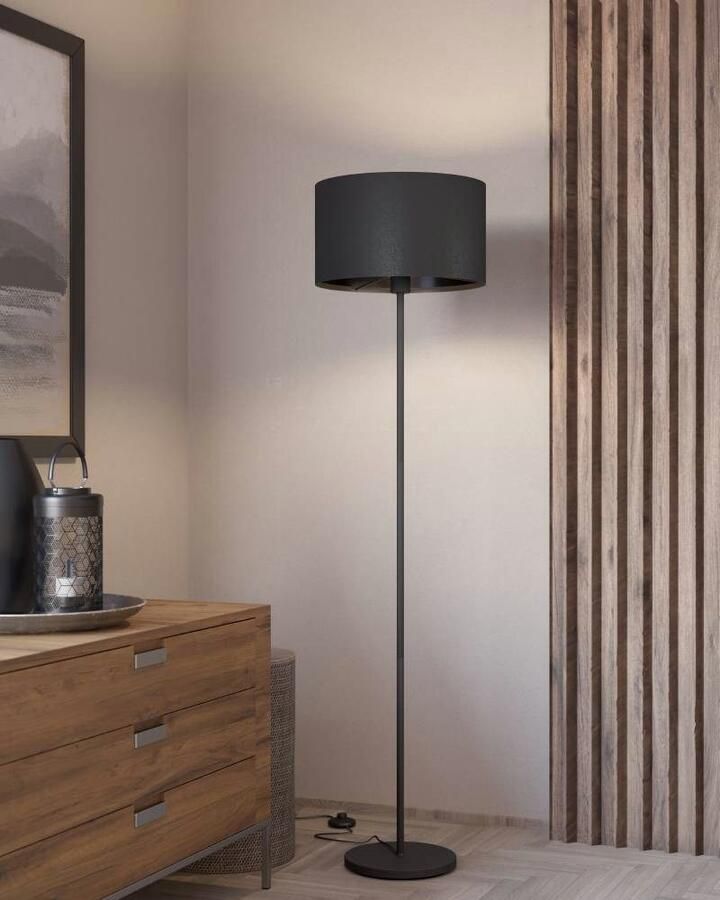 EGLO Staande lamp MASERLO 1 Vloerlamp van staal en textiel in zwart met voetknop E27 (1 stuk) - Foto 2