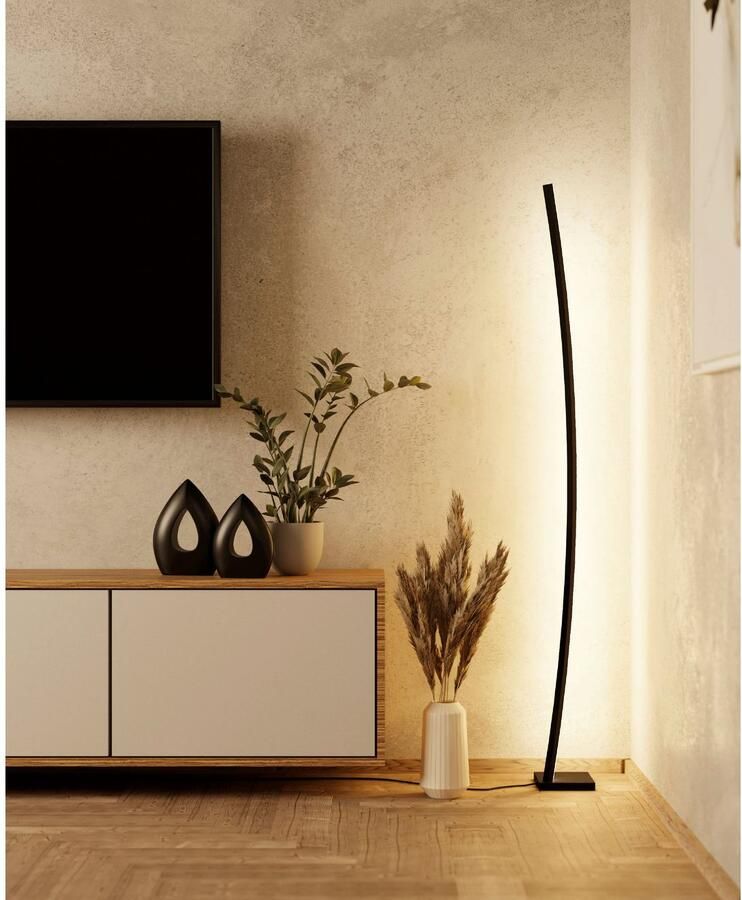 EGLO Staande lamp PICACHA Vloerlamp in zwart van staal 29W warmwit (1 stuk)