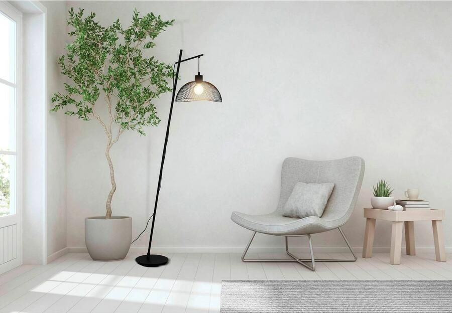 EGLO Staande lamp Pompeya Metalen kap gevlochten zwart vintage Hygge Boho 1 fitting - Foto 2