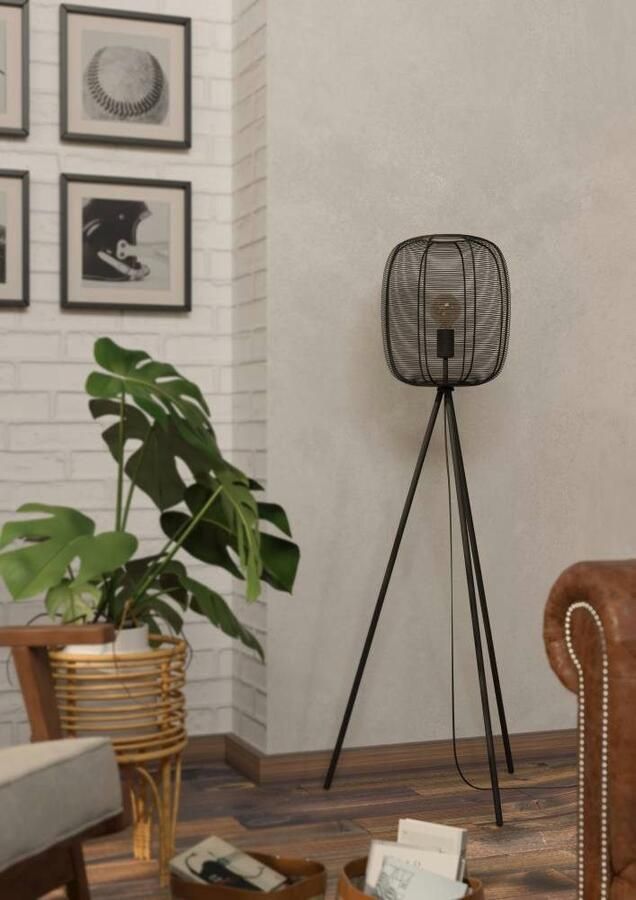 EGLO Staande lamp RINROE Stehlampe Stahl E27 IP20 Wohnzimmerlampe Flurlampe Lampe Vloerlamp driewiel metaal in zwart woonkamerlamp (1 stuk) - Foto 2