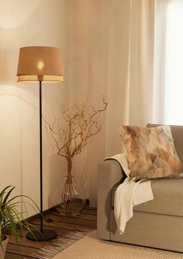 EGLO Staande lamp TABLEY Stehlampe Stahl und Textil E27 IP20 Wohnzimmerlampe Lampe Vloerlamp metaal in zwart bamboe en linnen E27 fitting 150 cm (1 stuk) - Foto 3