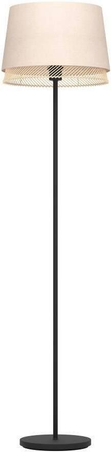 EGLO Staande lamp TABLEY Stehlampe Stahl und Textil E27 IP20 Wohnzimmerlampe Lampe Vloerlamp metaal in zwart bamboe en linnen E27 fitting 150 cm (1 stuk) - Foto 2