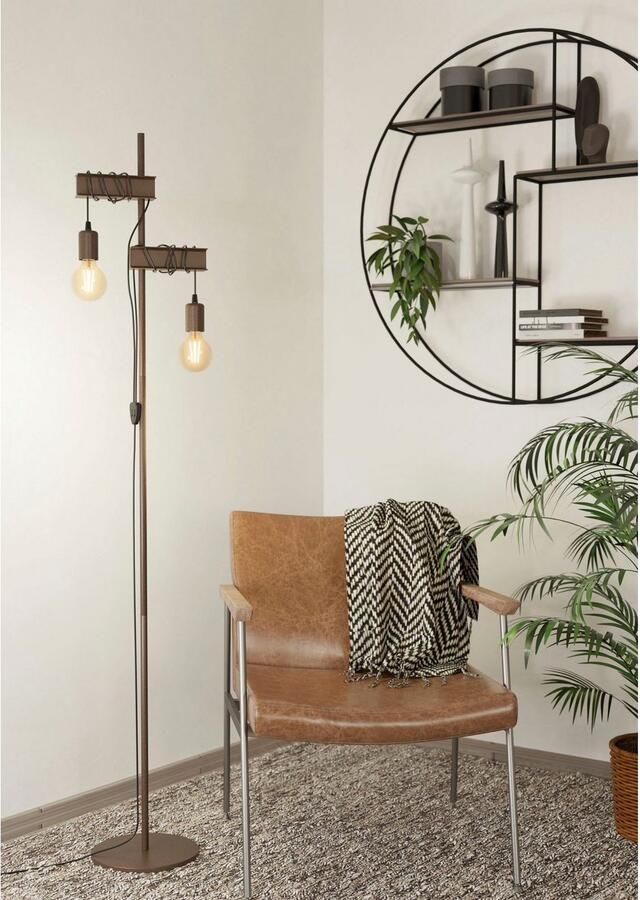 EGLO Staande lamp TOWNSHEND 4 Stehlampe Stahl Vintage E27 Wohnzimmerlampe Lampe Vloerlamp in bruin en zwart van staal excl. E27 2X10W (1 stuk) - Foto 2