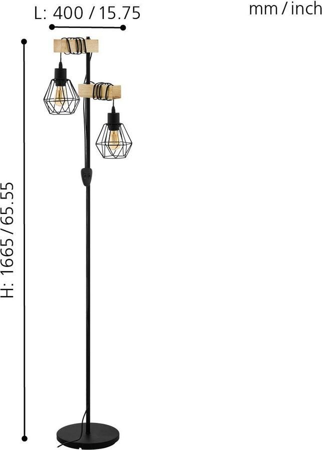 EGLO Staande lamp TOWNSHEND 5 Staande lamp staal en hout E27 IP20 hal lamp - Foto 4