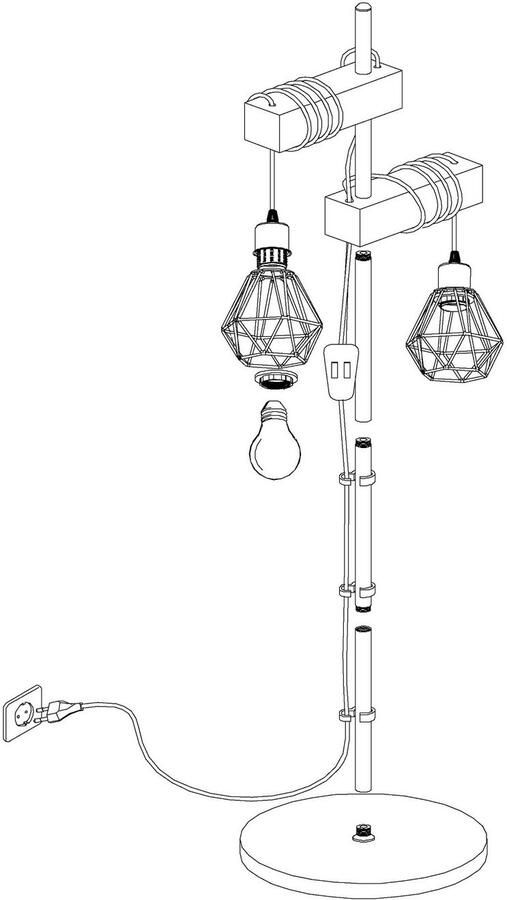 EGLO Staande lamp TOWNSHEND 5 Stehlampe Stahl und Holz E27 IP20 Flurlampe Lampe zwart l40 x h166 5 x b25 cm excl. 2 x e27 (elk max. 60 w) retro - Foto 5