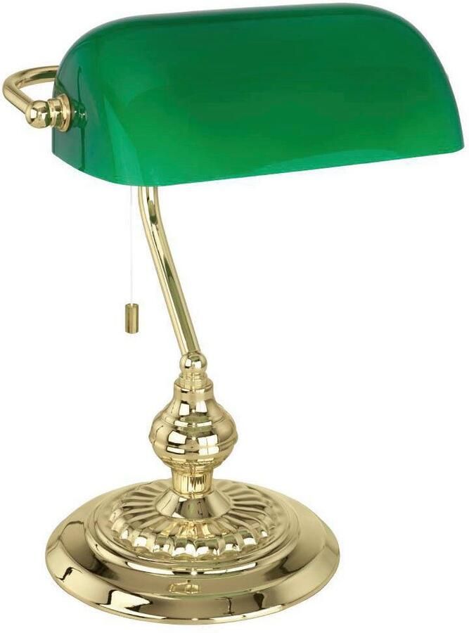 EGLO Tafellamp BANKER Tafellamp van staal en glas messing groen met trek-schakelaar E27 (1 stuk) - Foto 2