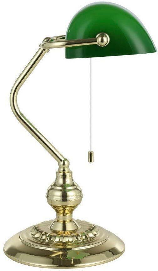 EGLO Tafellamp BANKER Tafellamp van staal en glas messing groen met trek-schakelaar E27 (1 stuk) - Foto 3