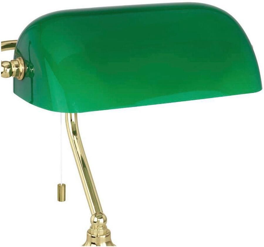 EGLO Tafellamp BANKER Tafellamp van staal en glas messing groen met trek-schakelaar E27 (1 stuk)