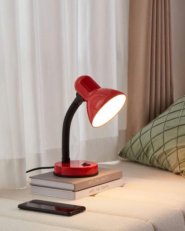 EGLO Tafellamp Basic rood ø12 5 x h30 cm tuimelschakelaar draaibaar flexibele hals - Foto 3