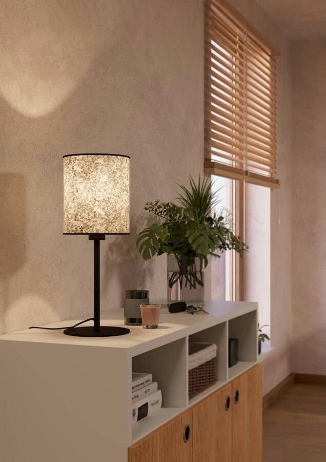 EGLO Tafellamp BUTTERBURN Tischlampe Stahl und Textil Nachttischlampe E27 Lampe Nachttafellamp tafellamp textiel met berkbladeren slaapkamer (1 stuk) - Foto 9