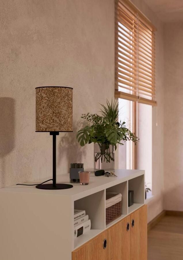 EGLO Tafellamp BUTTERBURN Tischlampe Stahl und Textil Nachttischlampe E27 Lampe Nachttafellamp tafellamp textiel met berkbladeren slaapkamer (1 stuk) - Foto 3