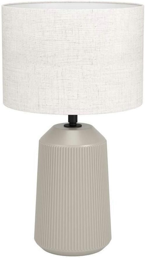 EGLO Tafellamp CAPALBIO Tischlampe Keramik und Textil E27 Wohnzimmerlampe Lampe Nachtkastlamp keramiek in zandkleur en textiel in wit E27 fitting (1 stuk) - Foto 4