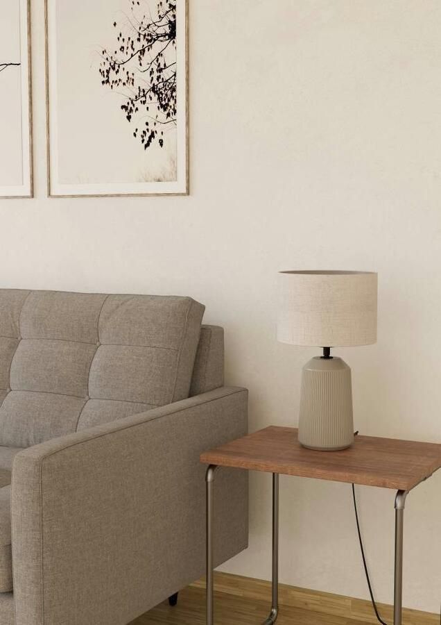 EGLO Tafellamp CAPALBIO Tischlampe Keramik und Textil E27 Wohnzimmerlampe Lampe Nachtkastlamp keramiek in zandkleur en textiel in wit E27 fitting (1 stuk) - Foto 3