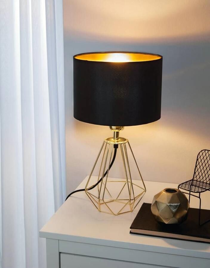 EGLO Tafellamp CARLTON 2 Vintage tafellamp retro lamp metaal stof goudkleur zwart E14 (1 stuk) - Foto 2