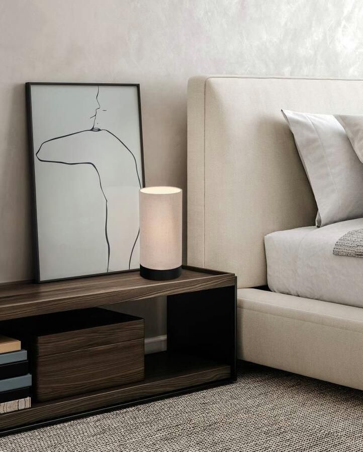 EGLO Tafellamp FENIGLIA Nachtkastlamp linnen in natuurlijke kleuren en metaal in zwart E27 (1 stuk) - Foto 2