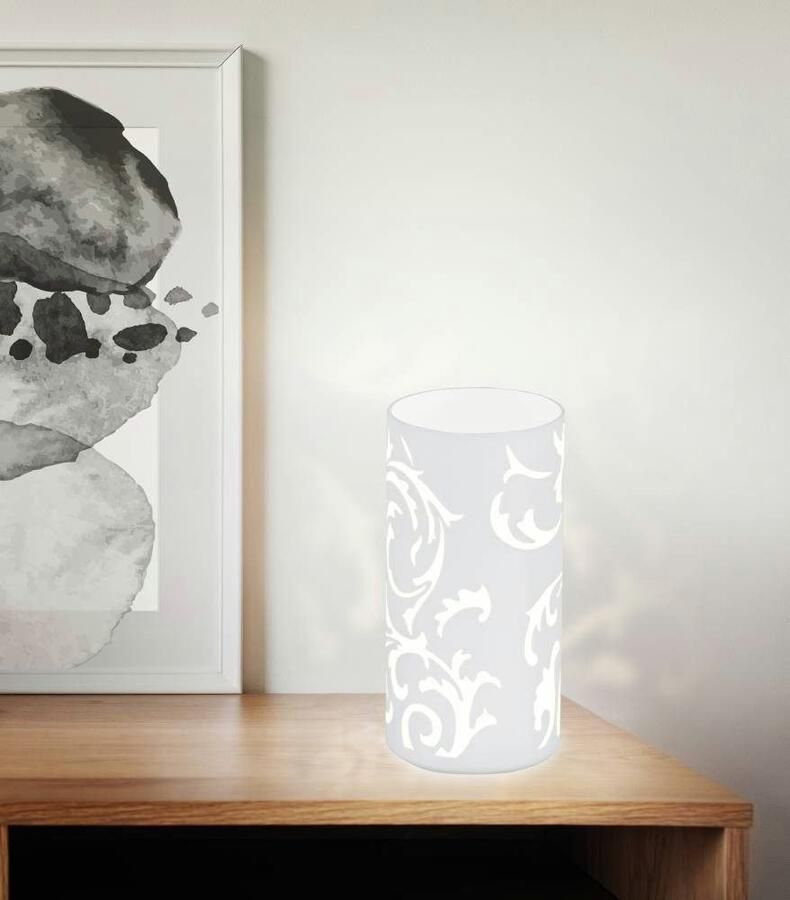 EGLO Tafellamp GEO tafellamp opaal-matte glas met bloemmotief schakelaar aan de kabel