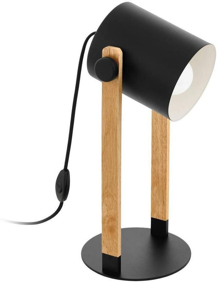 EGLO Tafellamp HORNWOOD Tischlampe Nachttischlampe Retro Industrial Stahl Holz Vintage tafellamp industrieel ontwerp retro nachtlamp (1 stuk) - Foto 4