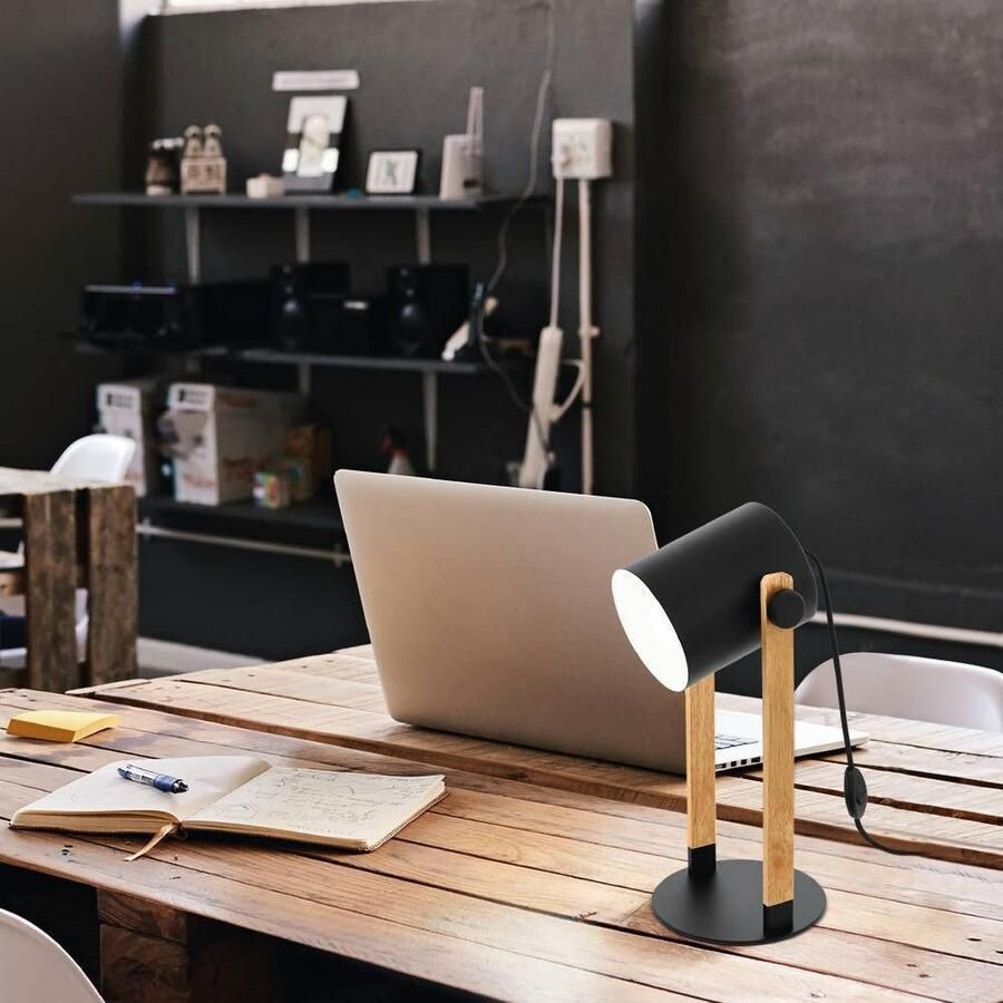 EGLO Tafellamp HORNWOOD Tischlampe Nachttischlampe Retro Industrial Stahl Holz Vintage tafellamp industrieel ontwerp retro nachtlamp (1 stuk)