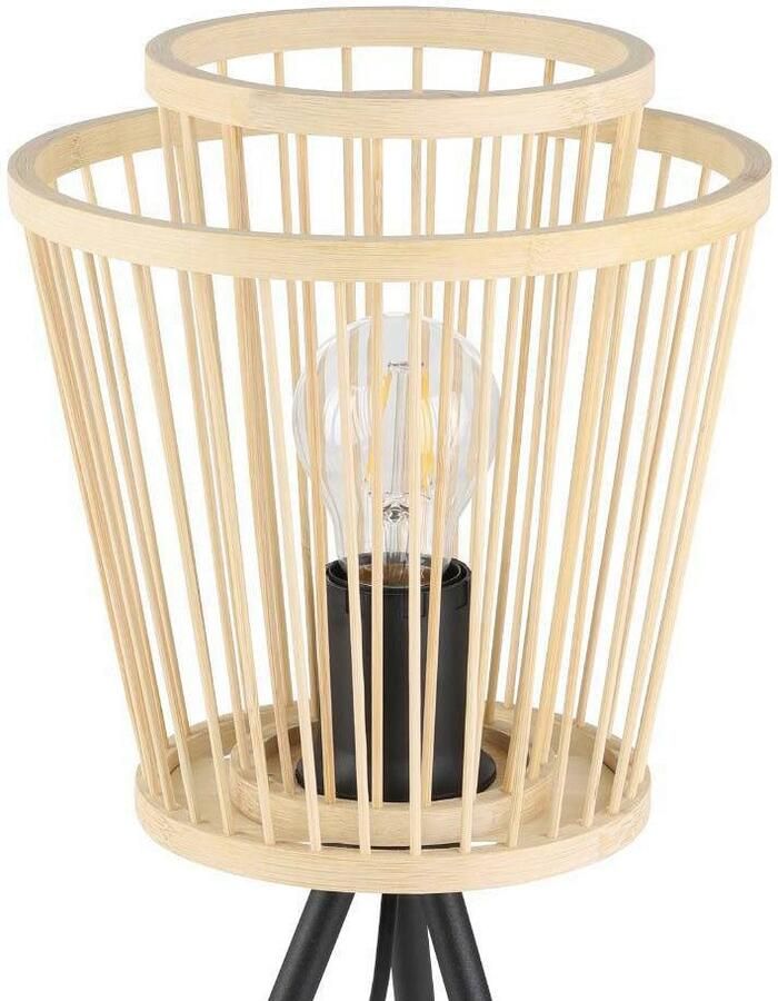 EGLO Tafellamp HYKEHAM Nachtkastlamp van bamboe in natuur en metaal in zwart E27 fitting (1 stuk) - Foto 2