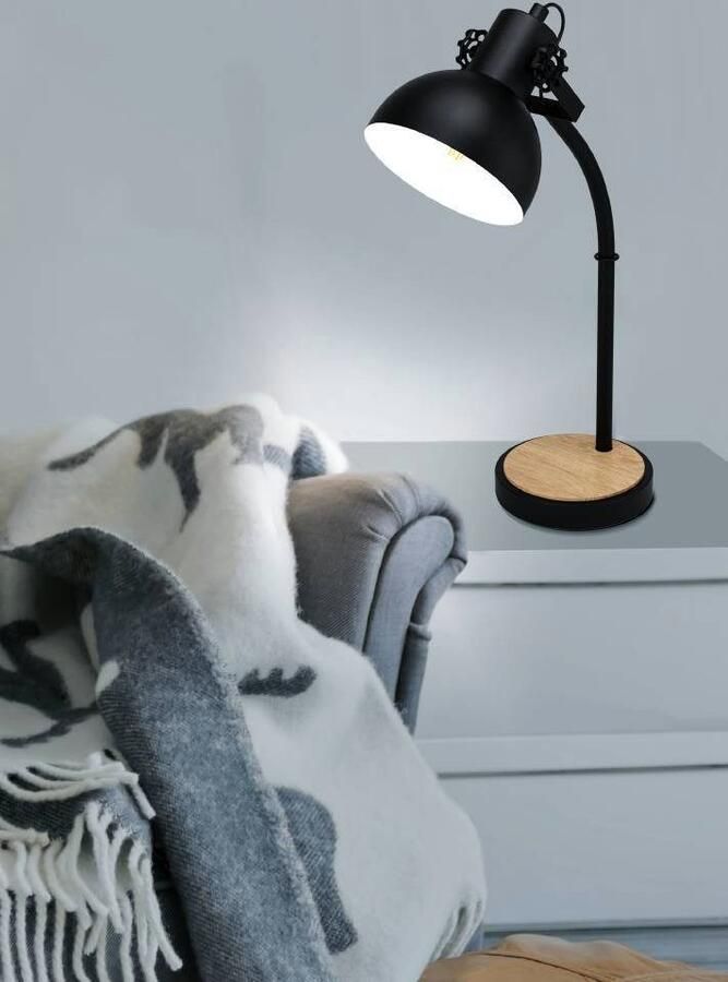 EGLO Tafellamp LUBENHAM Tischlampe Vintage Stahl und Holz IP20 Nachttischleuchte Vintage tafellamp FSC gecertificeerd fitting E27 incl. schakelaar (1 stuk)