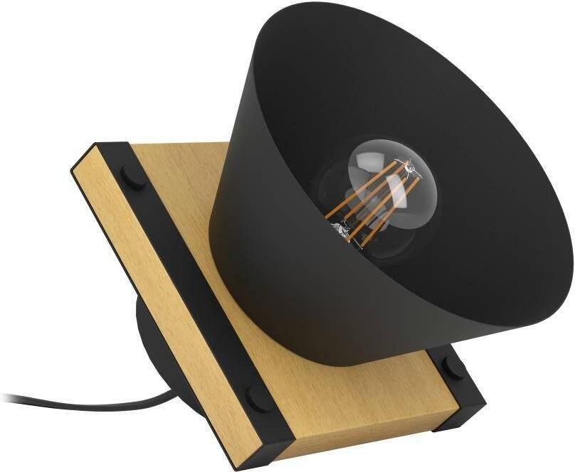 EGLO Tafellamp MACCLES Tischlampe Stahl und Holz Nachttischlampe Flurlampe Lampe Nachttafellamp tafellamp van metaal in zwart hout woonkamer (1 stuk) - Foto 3