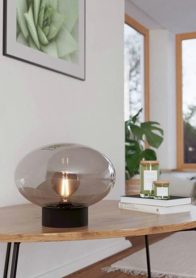 EGLO Tafellamp MADONNINA Tafellamp metaal in zwart en glas in grijs-transparant E27 27 cm (1 stuk) - Foto 4