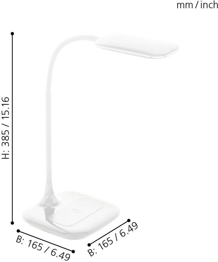 EGLO Tafellamp MASSERIE Tischlampe Kunststoff IP20 Bürolampe Schreibtischlampe 3-staps dimmen qi-oplader - Foto 3