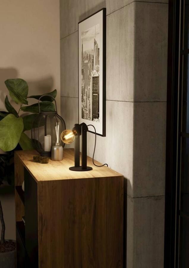 EGLO Tafellamp PLIMSOLL Tischlampe Stahl und Holz E27 Nachttischlampe Flurlampe Nachtkastlamp draaibare spots lamp woonkamer FSC100PA E27 (1 stuk)