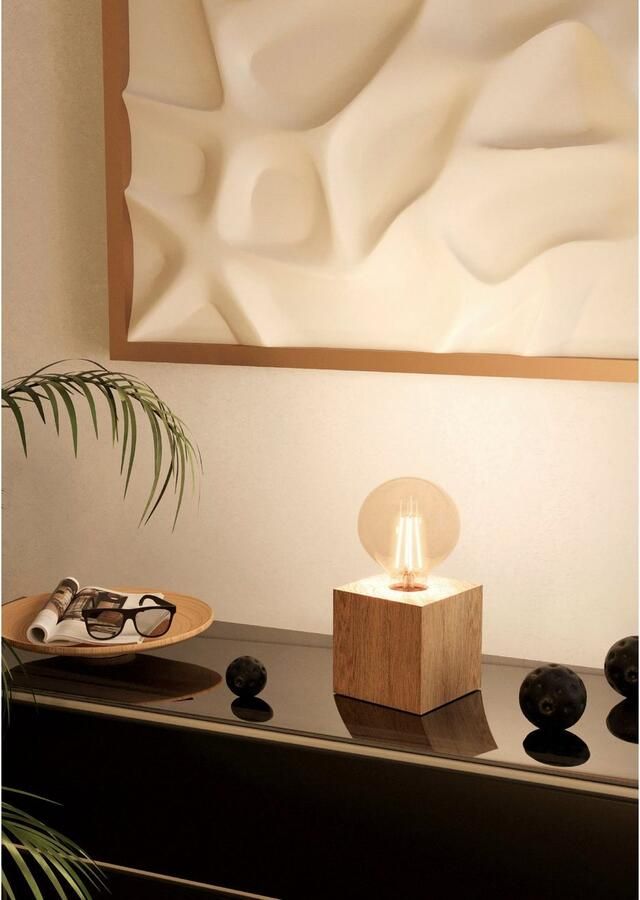 EGLO Tafellamp PRESTWICK 2 Tafel lamp in bruin van hout excl. E27 40W (1 stuk)