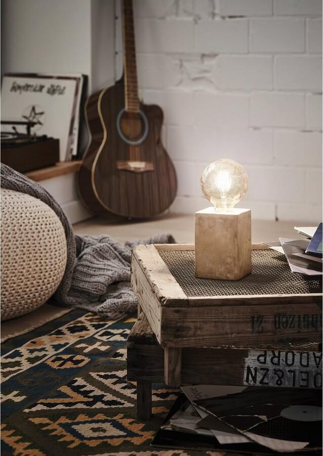 EGLO Tafellamp PRESTWICK tafellamp grijs keramiek betonlook zonder lampenkap - Foto 3