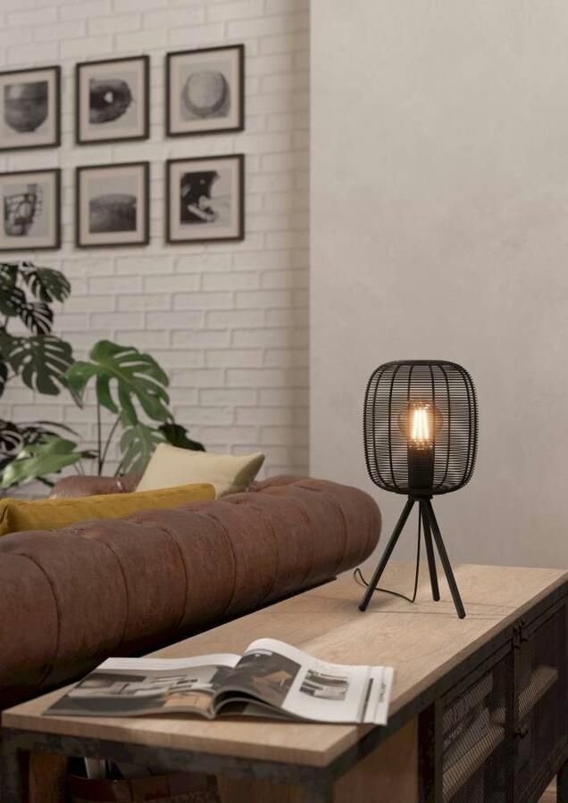EGLO Tafellamp RINROE Tischlampe Stahl E27 IP20 Wohnzimmerlampe Flurlampe Lampe driepotige nachttafellamp tafellamp metaal in zwart (1 stuk) - Foto 3
