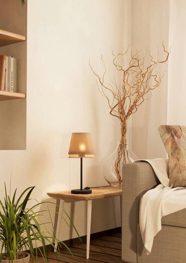 EGLO Tafellamp TABLEY Tischlampe Stahl und Textil E27 IP20 Nachttischlampe Lampe Nachtkastlamp metaal in zwart bamboe en linnen E27 fitting (1 stuk) - Foto 3