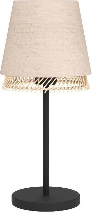 EGLO Tafellamp TABLEY Tischlampe Stahl und Textil E27 IP20 Nachttischlampe Lampe Nachtkastlamp metaal in zwart bamboe en linnen E27 fitting (1 stuk) - Foto 2