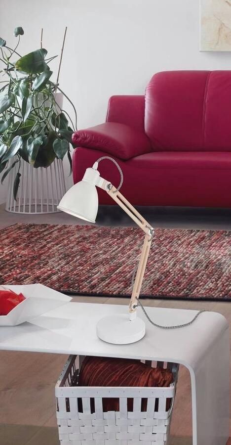 EGLO Tafellamp TORONA 1 Tischlampe Stahl und Holz E14 IP20 Nachttischlampe Lampe Tafellamp wit natuur FSC gecertificeerd lamp met schakelaar E14 (1 stuk) - Foto 2