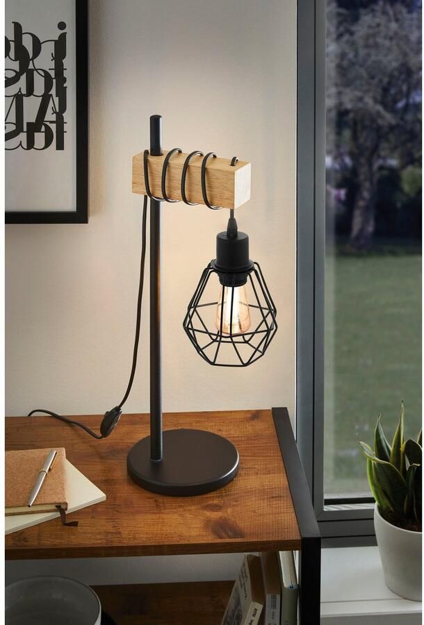 EGLO Tafellamp TOWNSHEND 5 Tischlampe Stahl und Holz E27 IP20 Nachttischlampe Vintage tafellamp retro lamp bedlampje fitting: E27 - Foto 4